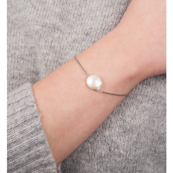 Bracelet chaine en argent et perle blanche - Tikopia